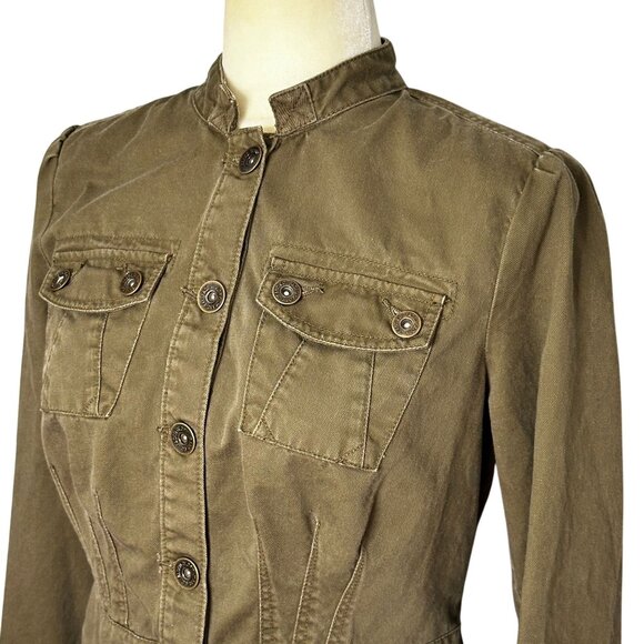Vintage Military Jacket Olive Green Cotton Utility Y2K Fitted Style Size 6 - Picture 3 of 12